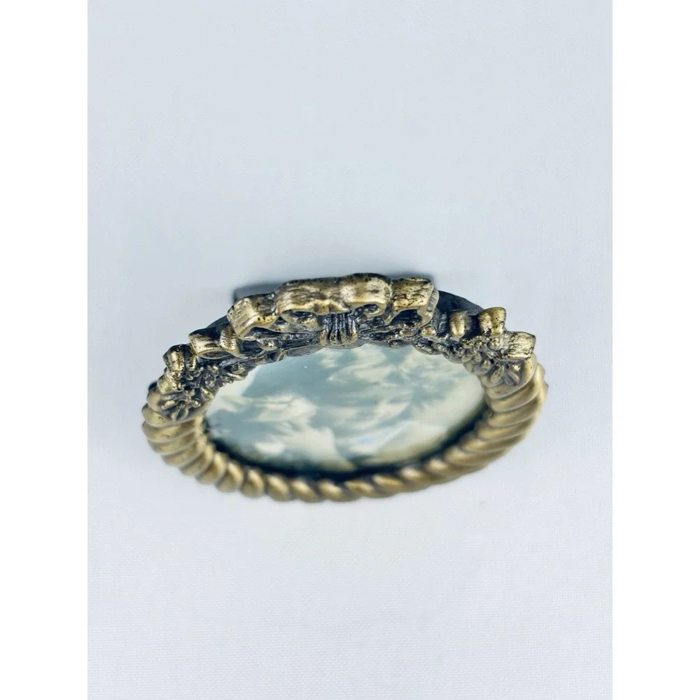 Ornate Vintage Bronze Metal Miniature Oval Floral Scroll Picture Frame